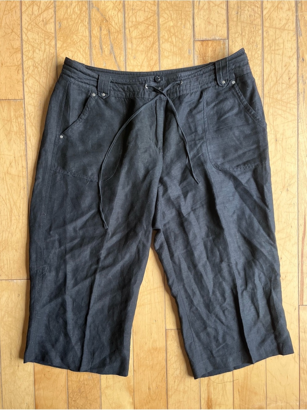 Larry Levine Linen Blend Drawstring Wide-Leg Crop Capri Pants Size 14